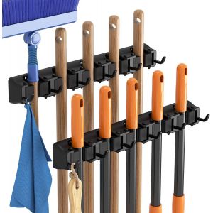 Porte Balais Mural,Support Antidérapant Pour Balai Et Serpillière Pour L'organisation Des Fournitures De Nettoyage,Support Balai Mural Facile À Installer Pour Placard,Garage,Lot De 2,Noir - Neuf