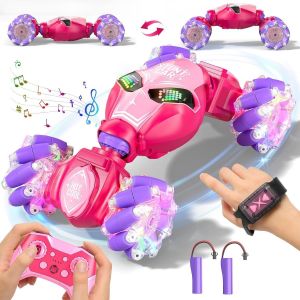 SANSH-Remote Control Cars, 4WD RC Stunt Car with Gesture Sensing, 2,4 GHz RC Drift Car with LED Light and Music,360 Flips RC Car Kids Toys for 6+ Year Old Girls Kids Birthday Presents Pink - Neuf