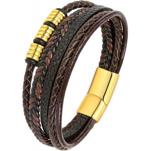 Kalanka-Bracelet Cuir Homme, Bracelet Perle Homme, Noir Bleu Marron Bracelets Pour Hommes, Avec Boîte Cadeau - Neuf