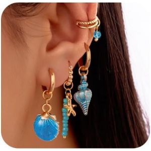 Kal-Boucles D'oreilles Femme Style Marin En Acier Inoxydable Bijoux Fantaisie Avec Motifs Coquillage Et Étoile De Mer Accessoires De Mode Pour Toutes Occasions - Neuf