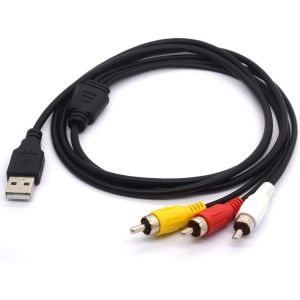 Câble USB vers 3 RCA, USB mâle vers 3 RCA mâles, câble répartiteur Caméscope Audio Vidéo AV Composite Extension Code pour Mac PC TV Convertisseur M/M 1,5 m - Neuf