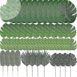 60 Pcs 6 Types Feuilles de Palmier Artificielles Feuilles De Plantes Tropicales Fausses Tiges De Feuilles De Monstera Pour Hawaïen-YUHAO - Neuf