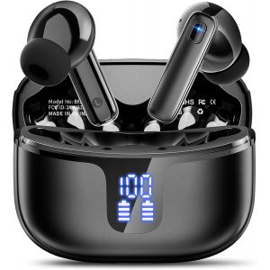 JGD-Ecouteurs Bluetooth sans Fil, &Eacute;couteurs Bluetooth 5.3 Oreillette Sport Casque HiFi Son avec 4 ENC Mic, 40H Dur&eacute;e de Lecture &Eacute;cran LED, IP7 &Eacute;tanche, Contr&ocirc;le Tactile, Compatible Android and iOS, N - Neuf