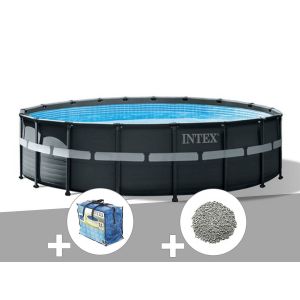 Kit piscine tubulaire Intex Ultra XTR Frame ronde 5,49 x 1,32 m + B&acirc;che &agrave; bulles + 20 kg de z&eacute;olite - Neuf
