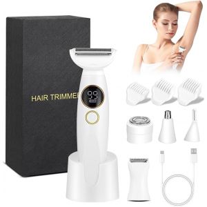 Rasoir Electrique Femme, 5 En 1 Rasoir Intime Pour Femme, Tondeuse Femme Intime, Rasoir Femme Electrique Avec Station De Charge Usb Pour Corps, Aisselles, Bikini Et Sourcils - Neuf