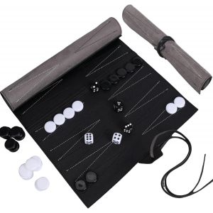 Eryi-Backgammon -Rollable Backgammon Board Game,Finitions Simili Cuir-5 Dés,Portable Et De Voyage,Jeux De Société Pour 2 Personnes,Jeux De Société Familial,25.5 * 34.5cm - Neuf