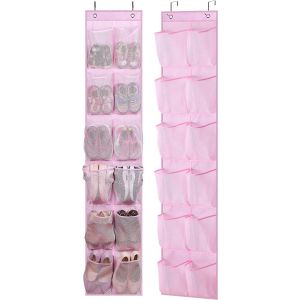 KGABERY-Lot De 2 Organiseurs De Chaussures Étroits À Suspendre À La Porte Avec 12 Poches En Maille Pour Fille,Femme,Homme,Bébé Pour Chambre D'Enfant,Salle De Bain,Placard,Rose - Neuf