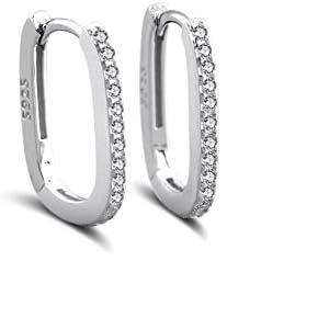 Kal-Boucle D'oreille Huggies En Argent Sterling S925 À Griffes Partagées À Une Seule Ligne En Zircone Cubique Carrée Plaquée Rhodium Pe24-P - Neuf