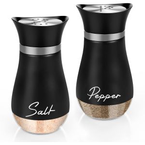 Salière Et Poivrière Set,120ml Acier Inoxydable Poivriere,Saliere En Verre,Pots À Épices,Pour La Maison Ou La Cuisine,Épices,Restaurant-Noir - Neuf