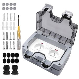 Prise Extérieure étanche avec Interrupteur et Témoin Lumineux,Double Prise Etanche Prise Standard Français Encastrée,AC250V/16A pour Cuisine,Salle de Bain,Prise Murale de Jardin - Neuf