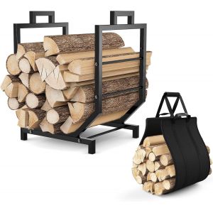 JGD-&Eacute;tag&egrave;re &agrave; bois de chauffage avec support en toile, support de b&ucirc;ches en m&eacute;tal pour int&eacute;rieur et ext&eacute;rieur, panier en bois robuste pour chemin&eacute;e en bois, noir - Neuf