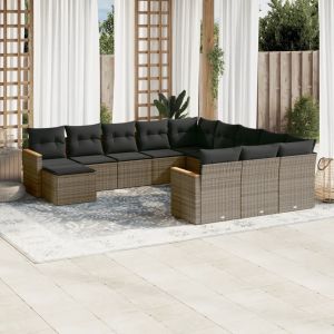 Prolenta Premium - Salon De Jardin Avec Coussins 12 Pcs Gris R&eacute;sine Tress&eacute;e - Neuf