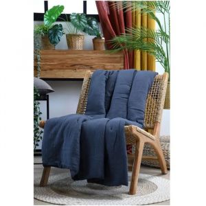 Plaid Ou Edredon En Gaze De Coton 125 X 150 Cm Colors Bleu Marine - Neuf