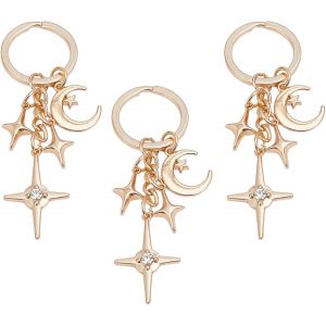 KALANKA-3 Porte Cl&eacute;s &Eacute;toile Dor&eacute;e Brillante Porte Cl&eacute;s en M&eacute;tal avec Breloque C&eacute;leste pour Femme et Homme Breloques de Sac Esth&eacute;tiques pour Cl&eacute;s Sacs Voiture Sac &agrave; Main Ou Accessoire de Sac &agrave; Dos - Neuf