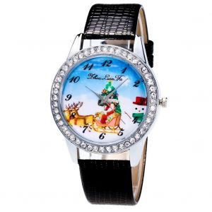 Zhoulianfa Trendy Mignon No&euml;l Cerf Crocodile Grain Pu Bracelet &Agrave; Quartz Montre-Bracelet (Noir) - Neuf