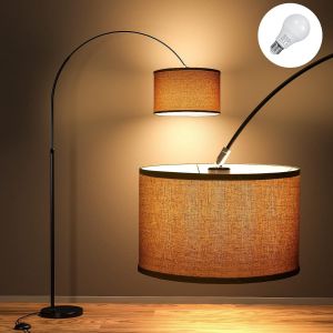 Subzonal-165-180 Cm Lampadaire Classique Jasmin |Comprend Une Ampoule Led E27 9w 3000k, Commutateur Au Pied, Abat-Jour En Lin Beige, Lampadaire &Agrave; Arc R&eacute;tro Adapt&eacute; Au Salon, &Agrave; La Chambre, Au Bureau - Neuf