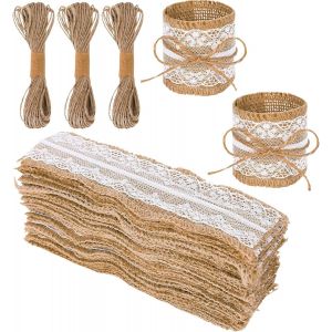 Eryi-100 Pièce Ronds De Serviette En Toile De Jute Ronds De Serviette De Table Anneau Serviette De Table Décoration De Table Pour Mariage, Banquet, Fête, Anniversaire (Dentelle) - Neuf