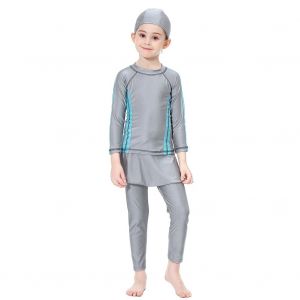 Maillot De Bain Deux Pieces A Manches Longues Pour Fille (Gris 100 Cm) - Neuf