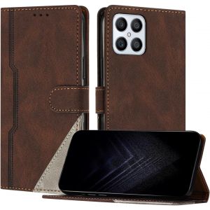 Kal-Étui Pour Huawei Honor X8 4g, Housse En Cuir Pu Avec [Protection Antichoc Tpu] [Fonction Support] [Porte-Cartes ] Antichoc Magnétique Coque Pour Honor X8 4g - Marron - Neuf