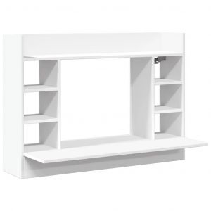 Bureau Table Poste De Travail Meuble D'ordinateur Informatique Étude Mural 105 X 48 X 75 Cm Bois D'ingénierie Blanc Helloshop26 02_0023875 - Neuf