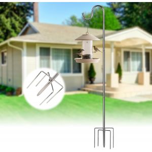 MEVRONISSHOP-Crochet de berger de jardin - 195 cm - 5 dents - R&eacute;glable - En m&eacute;tal argent&eacute; - Pour mangeoires &agrave; oiseaux - Support de lanterne r&eacute;sistant aux intemp&eacute;ries - Pour lumi&egrave;res et d&eacute;coration de - Neuf