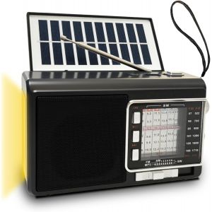Poste Radio Portable avec Panneau Solaire & 1200mAh Battery, R&eacute;cepteur AM/FM/SW1-6 avec 8W Haut-Parleur/TWS/USB/TF/Torche, Bluetooth Radio a Pile pour Camping/Urgence/Ext&eacute;rieur - Neuf
