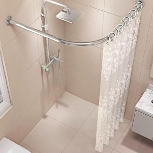 Tringle À Rideau De Douche Sans Perçage En Forme De L, Réglable En Acier Inoxydable, Support De Rail De Rideau De Douche Adapté Au Dressing De Salle De Bain (75-95X90-130Cm)[RAC62408266] - Neuf