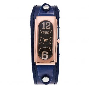 Montre-Bracelet A Quartz Vintage Ccq Pour Homme, Bracelet En Cuir Synthetique, Cadran Rectangulaire, En Alliage (Bleu) - Neuf