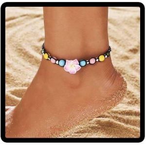 Boho Doux Céramique Fleur Cheville Bracelets Colorés Perle Imperméable Fil De Cire Tissu Réglable Cheville Plage Foot Accessoires Bijoux Cadeau Pour Les Femmes, Regolabile, Céramique, Pas De - Neuf