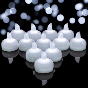 ERYI-Lot De 12 Bougies Chauffe-Plat Led Flottantes À Piles, Sans Flamme, Étanches, Pour Fête De Mariage, Baignoire, Piscine, Spa - Blanc Froid - Neuf