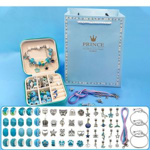 Coffret Cadeau De Bijoux Créatifs Pour Fille De 6 À 12 Ans, 3 Bracelets De Perles Faits Main, Cadeau D'anniversaire, Bleu - Neuf