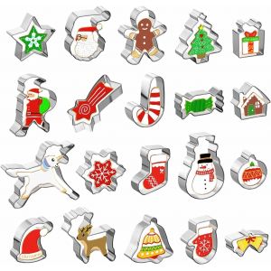 Lot De 20 Emporte Pi&egrave;ces No&euml;l En Acier Inoxydable Moule &Agrave; Biscuits Cookies Sabl&eacute;s Patisserie Decoupoir En Forme P&egrave;re No&euml;l, Licorne, Flocon De Neige, Arbre De No&euml;l - Neuf