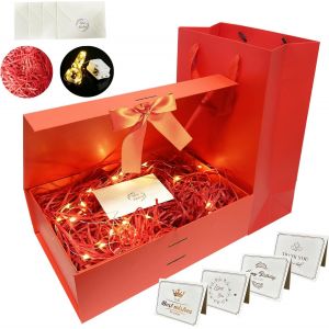 Trahoo-Coffret Cadeau,Bo&icirc;te + Sac + Ruban + Lumi&egrave;res,Bowknot Boite Cadeau,Boite Cadeau,Bo&icirc;te-Cadeau De Luxe,Boite Papier Avec Ruban,Pour R&eacute;ception De Mariage, Anniversaire, No&euml;l.,Valentin, P&acirc;ques, Ha - Neuf