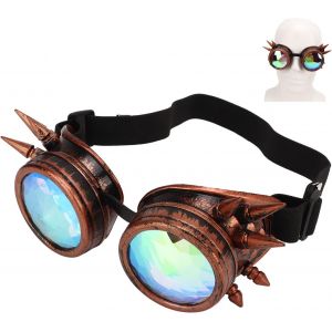 Trahoo-Lunettes Kal&eacute;idoscope, Lunettes Steampunk Avec Lentilles Kal&eacute;idoscope, R&eacute;glables Boucle, Lunettes Universelles Rainbow Rave Steampunk Pour Vintage, D&eacute;coration, F&ecirc;te (Bronze Violet) - Neuf