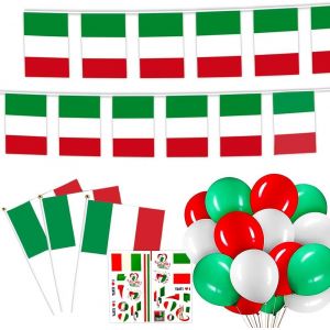 Mevronisshop-Drapeau Italien - 10m Bannieres Italie + 10 Petit Drapeaux Italiens &Agrave; Main + 30 Ballons De Italiens + 2 Autocollants Italiens Pour D&eacute;coration De F&ecirc;te Sur Le Th&egrave;me Du Patriotisme Annivers - Neuf