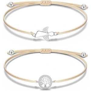 Bracelet Ange Gardien+Bracelet Arbre De Vie,Bracelet Porte-Bonheur En Argent Avec Cordon Tress&eacute; R&eacute;glable,Cadeaux Confirmation Bapt&ecirc;me Communion Pour Filles Femmes[Bra9202295] - Neuf