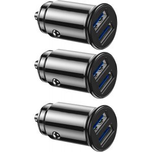 JGD-Adaptateur Allume-Cigare 3 USB, Chargeur de Voiture, Ultra-Compact, 5 V/3,1 A, 2 Ports USB, appareils compatibles, Mini bo&icirc;tier m&eacute;tallique, pour iPhone 16/15/14/13/Pro Max, Huawei, Android - Neuf