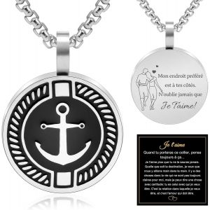 Kal-Cadeau Saint Valentin Homme, Collier Homme En Acier Inoxydable 316l Avec Gravure Je T'aime Cadeau Amour Copain Petit Ami Mari Couple Anniversaire/Mariage/No&euml;l - Neuf