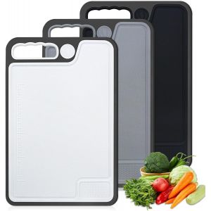 Lot De 3 Planche A Decouper Plastique, Planche &Agrave; D&eacute;couper Antid&eacute;rapante Professionnelle, Grande Planches &Agrave; D&eacute;couper Cuisine Avec Rainure De Jus & Presse-Ail - 35 X 23cm Pour Fruits, L&eacute;gumes, Viande - Neuf