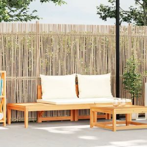 Prolenta Premium - Banc De Jardin Avec Table Et Coussins Blanc Cr&egrave;me Teck Solide - Neuf