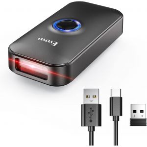 JEXNOVASHOP-2D Bluetooth Barcode Scanner, Douchette Lecteur Code Barre sans Fil 1D QR pour iPhone iPad, iOS, Android, PC Tablettes POS - Neuf