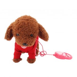 HJLIAN Chien en peluche electrique avec corde, jouet interactif pour enfants, marche, chant, hochement de tete, rouge - Neuf