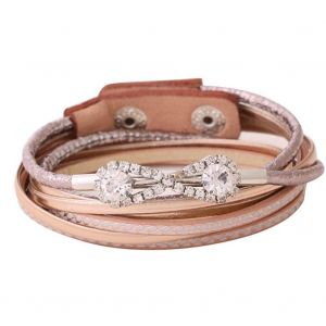 Bracelet Multicouches Pour Femme Avec Pendentif En Strass Et Noud (Cafe Clair) - Neuf
