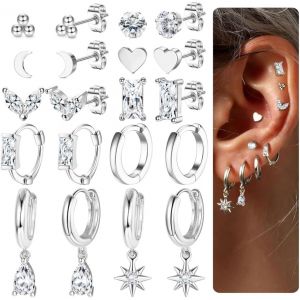 Kal-10 Paires De Boucles D'oreilles Huggies Pour Femmes Boucles D'oreilles Vertes Plaquées Or 14k Boucles D'oreilles Délicates Pour Piercings Multiples - Neuf