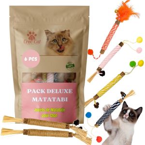 Jouets Pour Chat De 6 Pièces-Stick Interactif Avec Plume Et Clochette-Accessoire Intérieur Pour Chaton,Calmant Et Brosse À Dent Naturelle. - Neuf