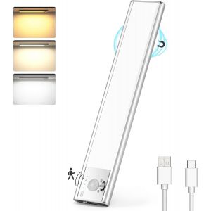 meimie-Lampe De Placard 76 Led, Lampe À Détecteur De Mouvement Rechargeable Usb Sans Fil, Luminosité Réglable Avec 3 Couleurs Reglette Led Cuisine Pour Armoires, Escalier, Couloir - Neuf