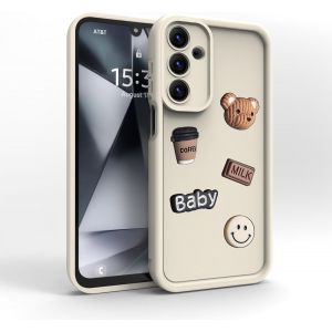 TRAHOO-Coque pour Samsung Galaxy A15 - &Eacute;tui 3D Ourson Sourire Motif D&eacute;sign Cute Silicone, Protection Cam&eacute;ra Filles Femmes Antichoc Housse (White) - Neuf