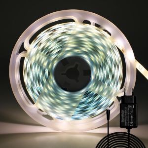 KALANKA-Ruban LED 5M Blanc Chaud, 12V Bande LED 5 M&egrave;tres IP65 &Eacute;tanche 300LEDs SMD2835 Bande Lumineuse LEDs Flexible pour Int&eacute;rieur et Ext&eacute;rieur Chambre TV No&euml;l D&eacute;coration (Avec Adaptateur) - Neuf