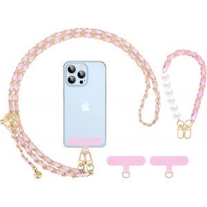 KAL-Phone Lanyard Crossbody, Dragonne Réglable En Métal Pour Téléphone Portable, Dragonne Universelle Pour Iphone, Samsung, Dragonne Pour Le Cou,Dragonne Pour Le Poignet × 1, Les Patches × 2,Rose - Neuf