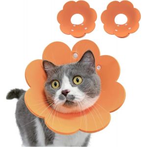 Lot De 2 Colliers Pour Chat, Collier De Récupération Anti-Morsure, Cône De Protection Réglable Pour Chiens Et Chats, Motif Tournesol (Orange, M) - Neuf